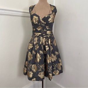 Floral Dress, Size S. Very pretty gray with gold flowers.